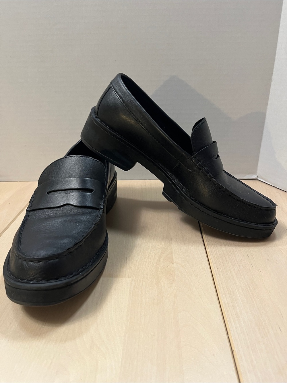 Born Black Leather Carrera Loafers Chunky Heeled Slip On Shoes Women’s 10 M